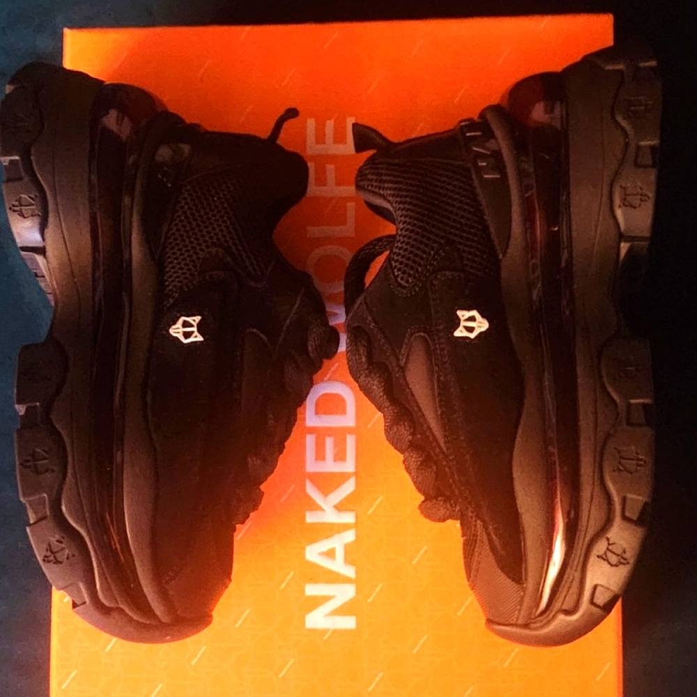 AUTHENTIC Naked Wolfe Strike Double Black Sneakers Sz 35.5